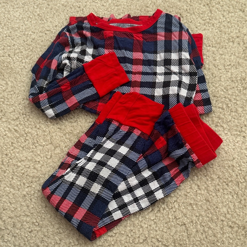 Plaid Kids Pajamas - Red, Blue, and White